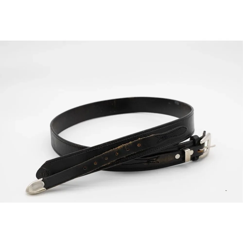 Vintage‎ Black Leather Belt Solid Brass Buckle Men’s Size 40 Distressed